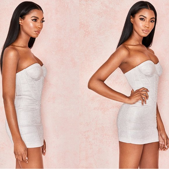 House of CB 'Eevi' Silver Sparkle Corset Dress - Picture 4 of 17
